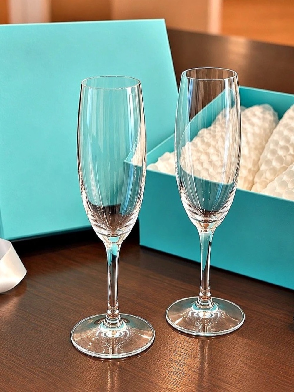 NWT Tiffany & Co. Home Essentials Champagne Flutes, Set of Two. Crystal